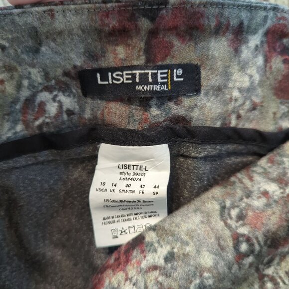 Lisette pull on grayish green burgundy modern art print slim ankle pants size 10 - Picture 7 of 13